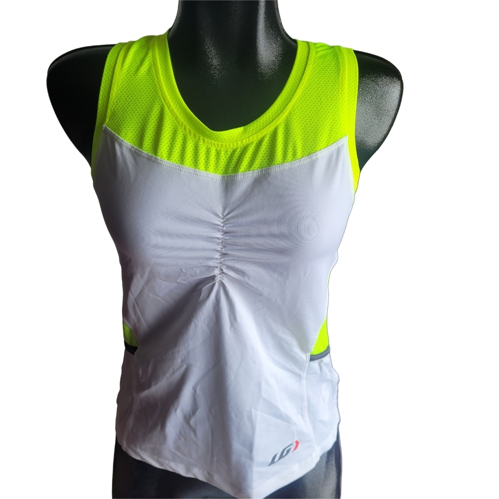 Louis Garneau Neon Yellow and White Athletic Sleeveless Cycling Jersey Top M
